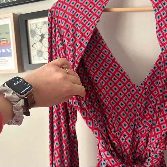 Free People It Takes Two Wrap Mini Dress Long Sleeve Geometric Print Size Large - Picture 8 of 11